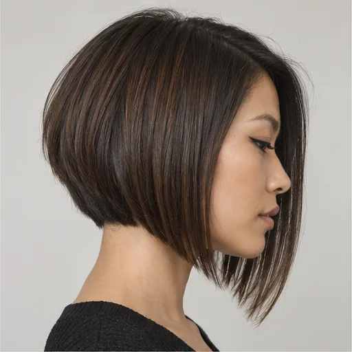 Angled bob with longer front and shorter nape