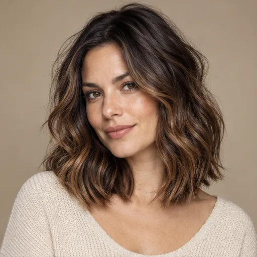 Brunette waves with softly placed lighter lengths