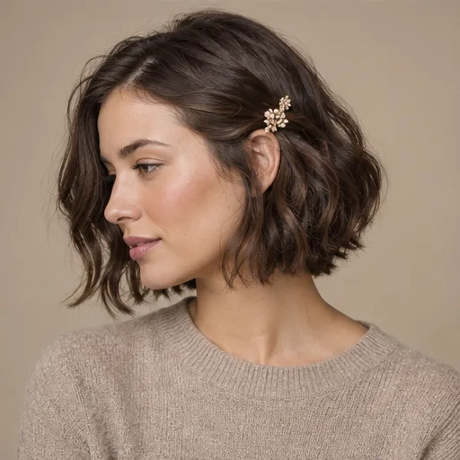 Short wavy bob with a small side accessory