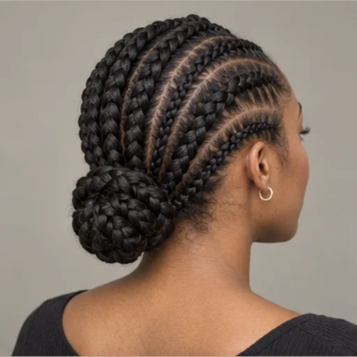Cornrows into a low bun