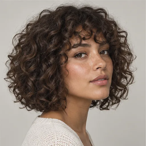 Rounded curly bob with a curly fringe