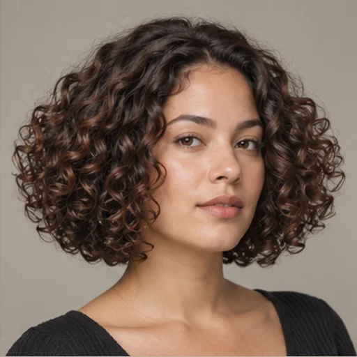 Jaw-length curly bob with an open forehead