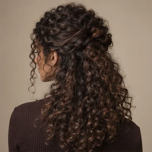 Curly half-up hairstyle seen from the back