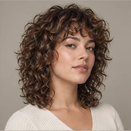 Shag with loose curls, a shorter crown and textured fringe