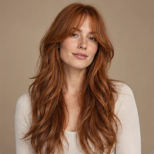 Long copper layers with parted curtain fringe