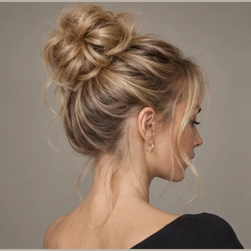 High textured bun with loose face-framing pieces