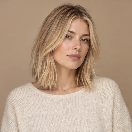 Blonde collarbone-length lob with soft waves