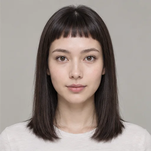 Short micro fringe clearly above the eyebrows