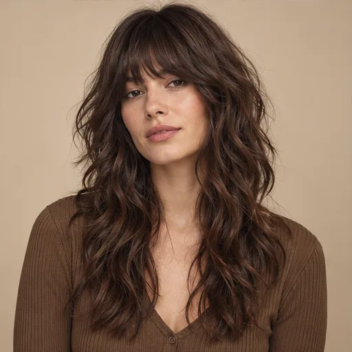 Long brunette shag with a full fringe