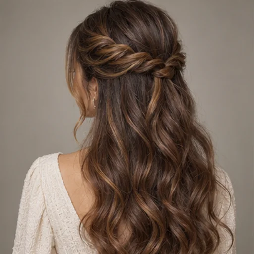 Two side twists joined above long loose waves